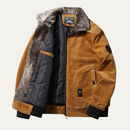 Men's Corduroy Jacket Fleece Lined Fur Collar - Vonnera