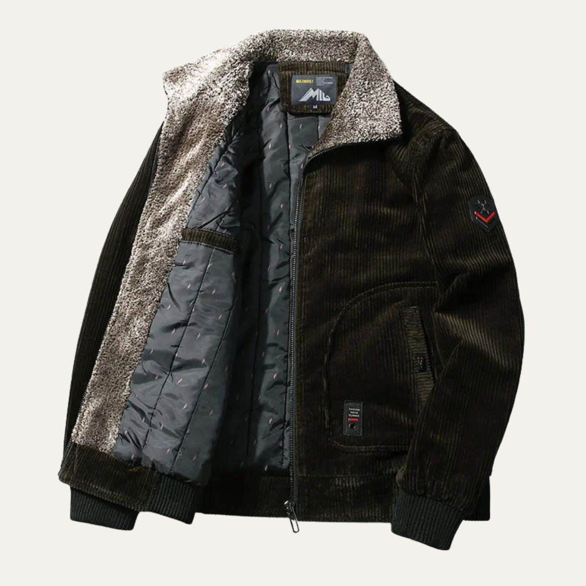 Men's Corduroy Jacket Fleece Lined Fur Collar