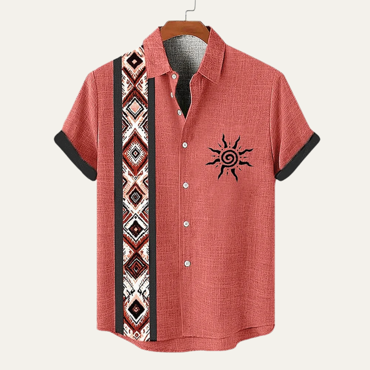 Lucca Men's Linen Button Down Shirt Retro Patchwork