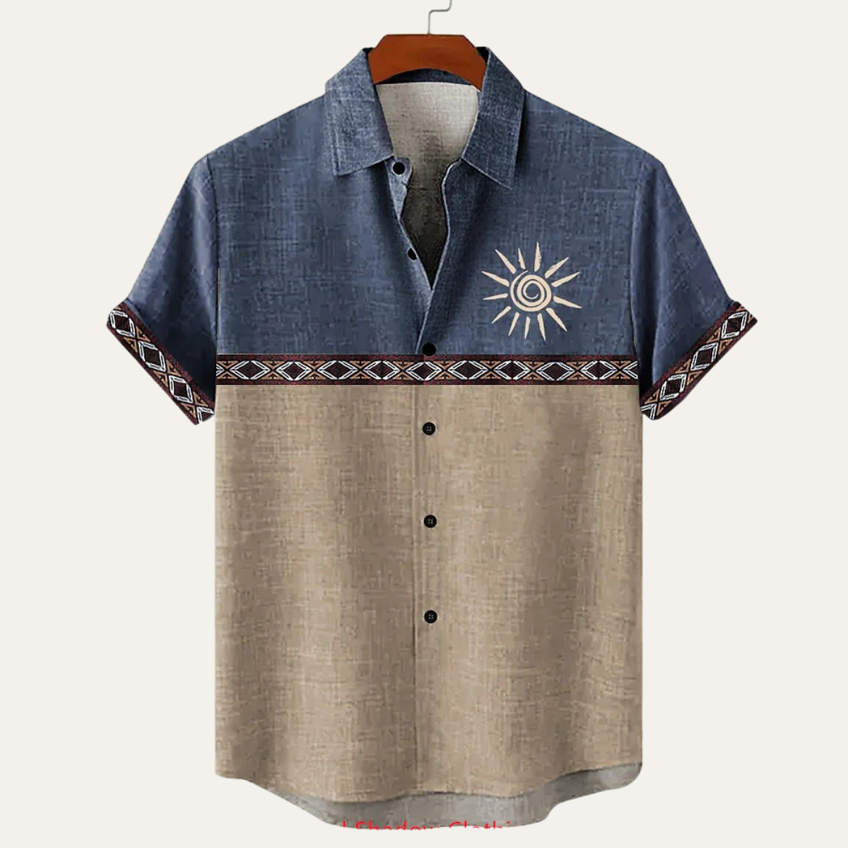 Lucca Men's Linen Button Down Shirt Retro Patchwork