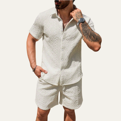 Mens Textured Summer Shirt And Shorts Set