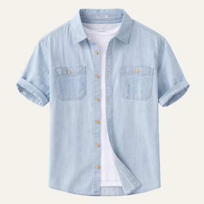 Men's Casual Denim Cotton Shirt Blue - Vonnera