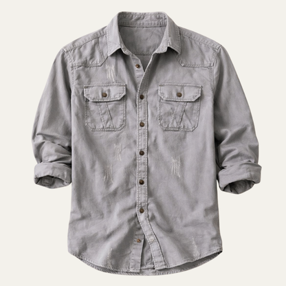 Men's Casual Denim Shirt Double Pockets - Vonnera