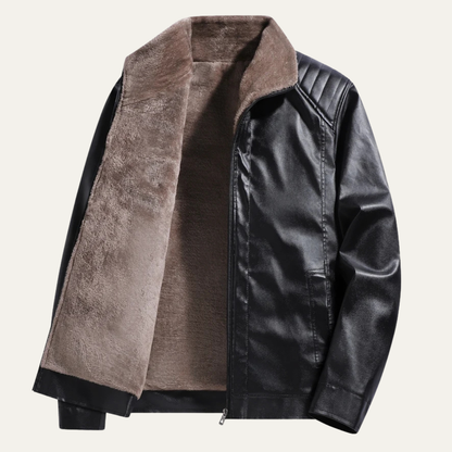 Men's Leather Biker Jacket Fleece Lined Brown