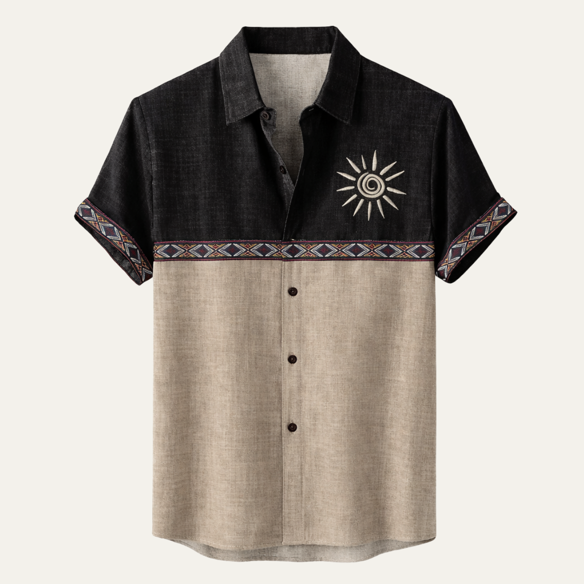 Lucca Men's Linen Button Down Shirt Retro Patchwork - Vonnera