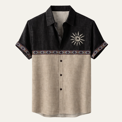 Lucca Men's Linen Button Down Shirt Retro Patchwork - Vonnera
