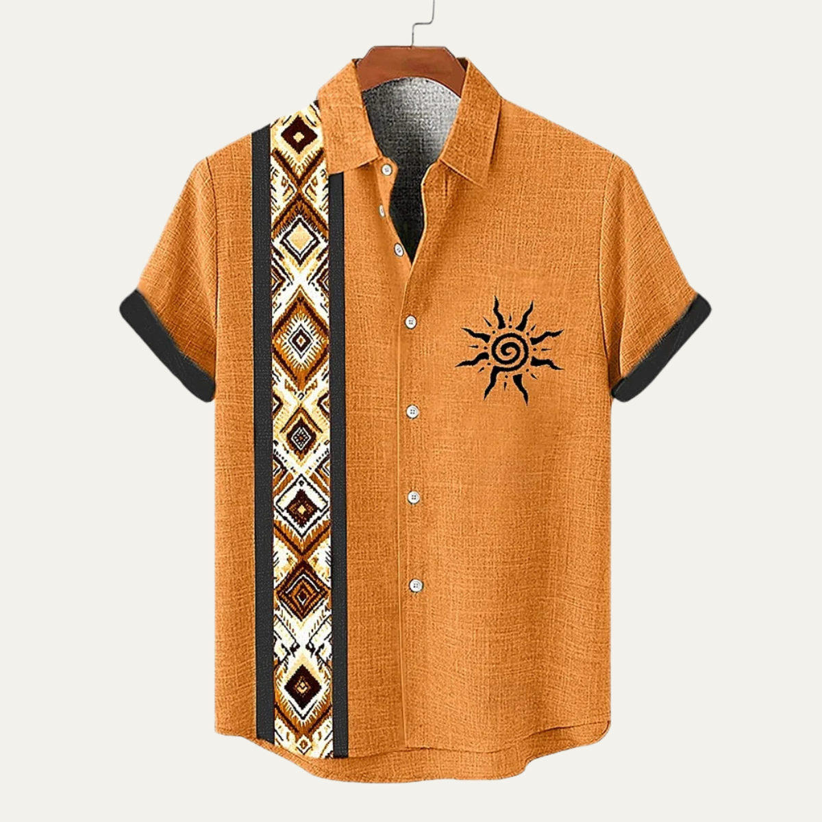 Men's Linen Button Down Shirt Patchwork Beige