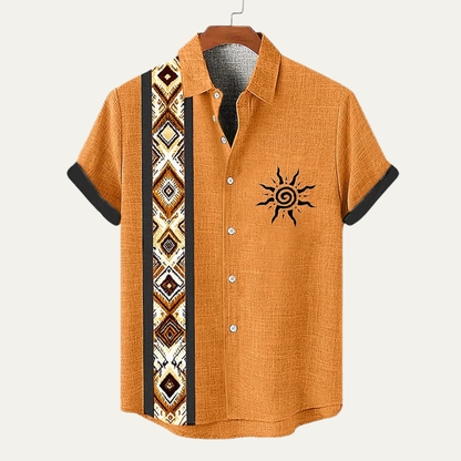 Men's Linen Button Down Shirt Patchwork Beige