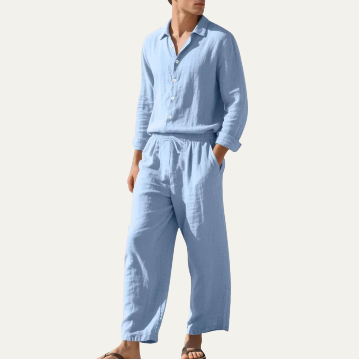 Men's Linen Shirt And Trousers Set Casual Beach Wear