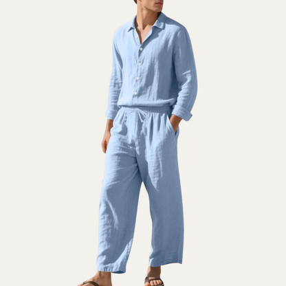 Men's Linen Shirt And Trousers Set Casual Beach Wear