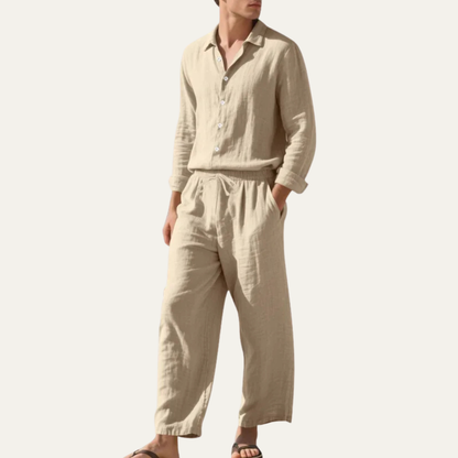 Men's Linen Shirt And Trousers Set Casual Beach Wear