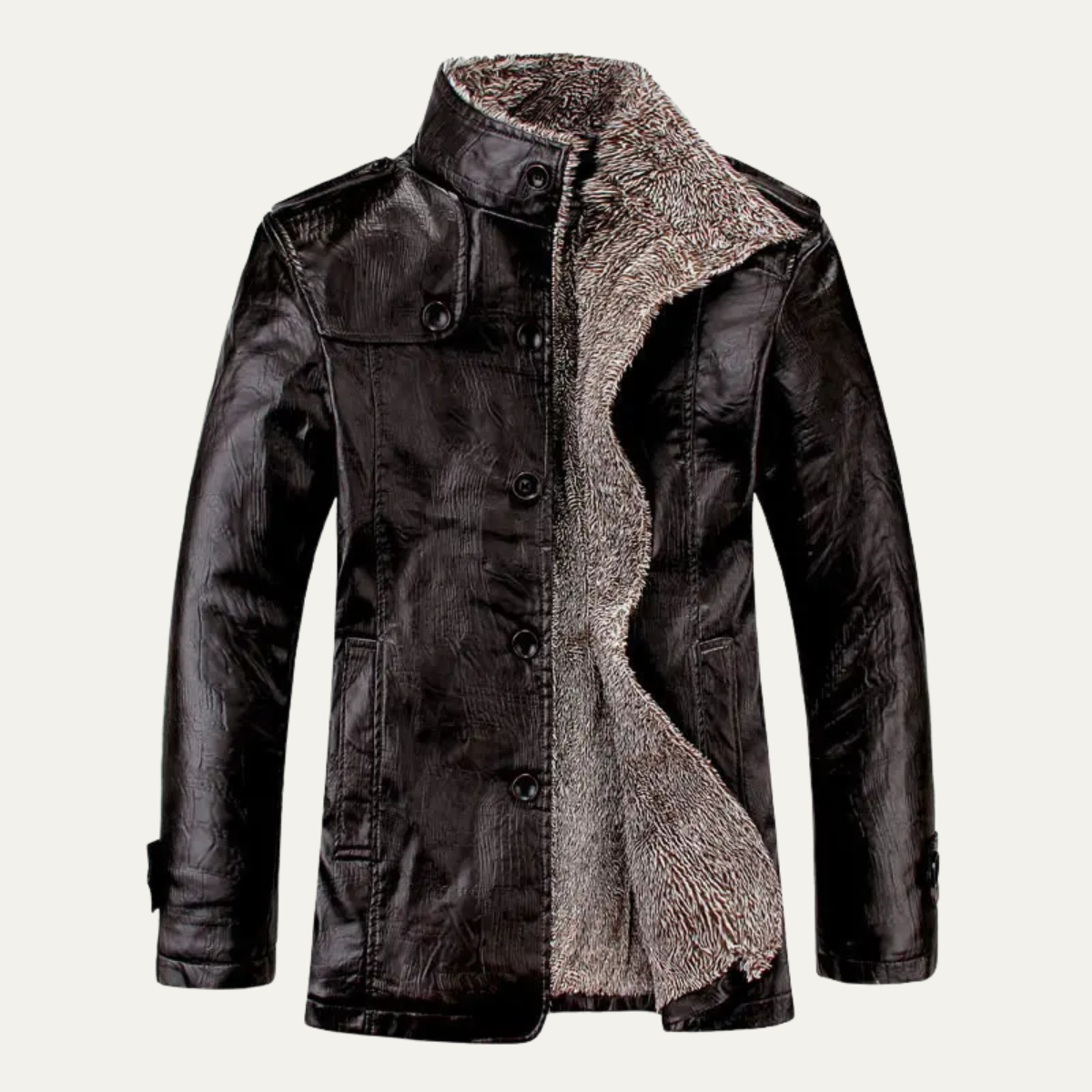 Men's Leather Jacket Fleece Lined Winter Coat