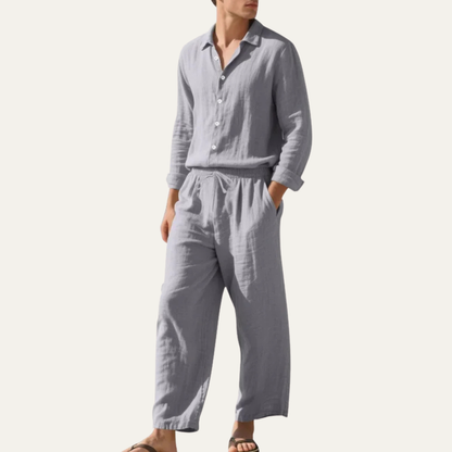 Men's Linen Shirt And Trousers Set Casual Beach Wear