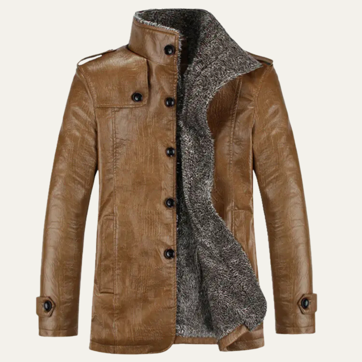 Men's Leather Jacket Fleece Lined Winter Coat - Vonnera