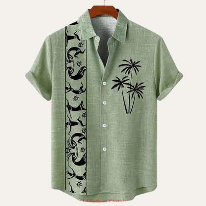 Men's Linen Button Down Shirt Patchwork Beige