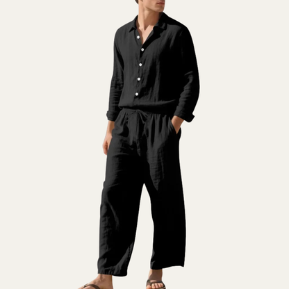 Men's Linen Shirt And Trousers Set Casual Beach Wear