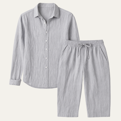 Men's Linen Shirt And Trousers Set Casual Beach Wear - Vonnera