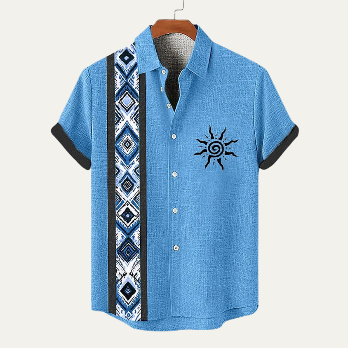 Men's Linen Button Down Shirt Patchwork Beige