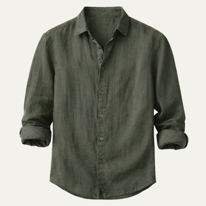 Men's Linen Blend Button Down Shirt Lightweight Beige - Vonnera