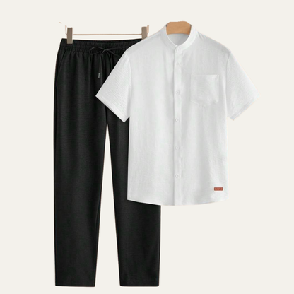 Men's Textured Button Up Shirt And Pants Set