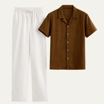 Men's Textured Button Up Shirt And Pants Set - Vonnera