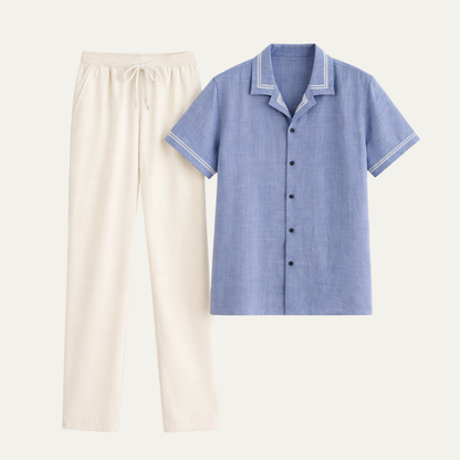 Men's Textured Button Up Shirt And Pants Set