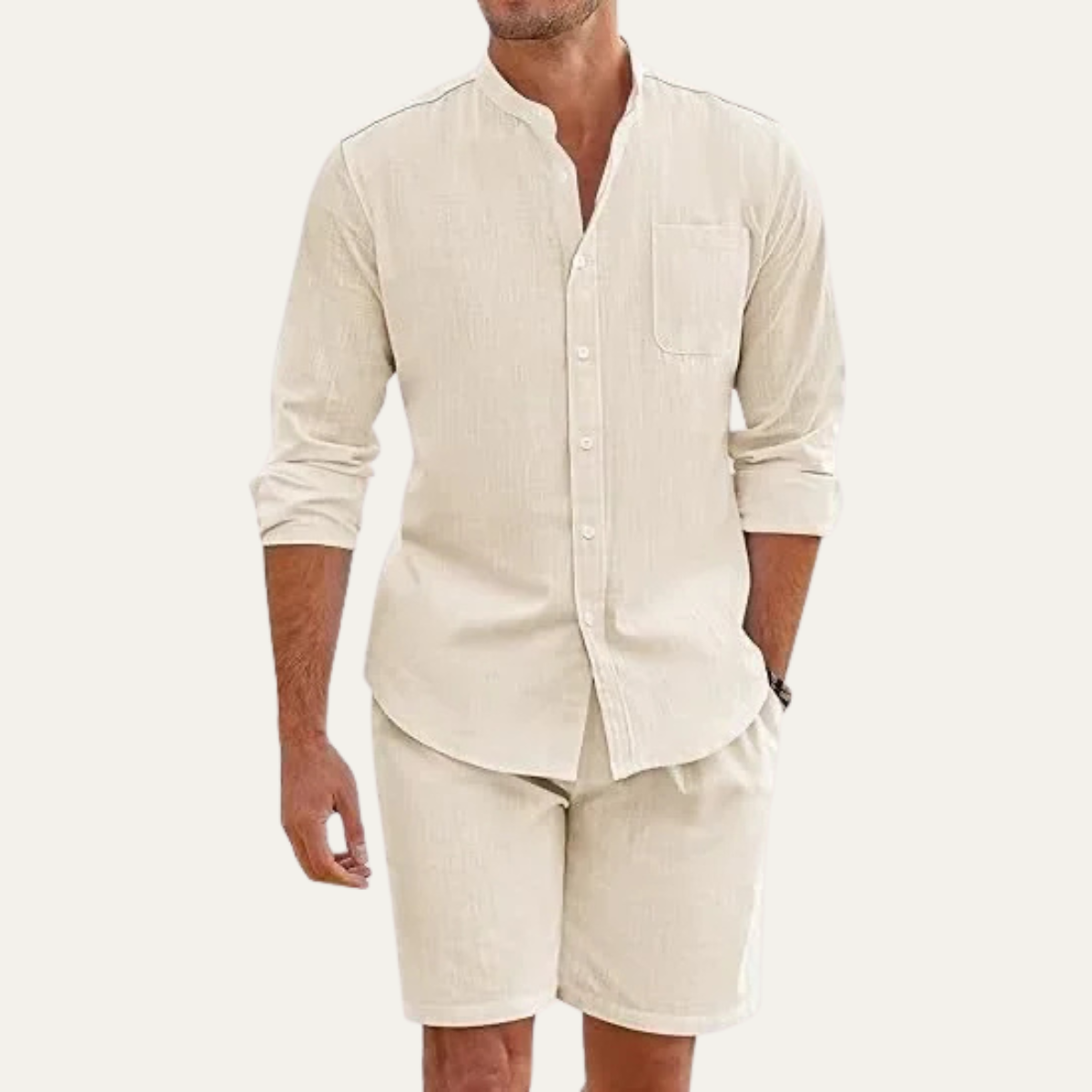 Men's Cotton Summer Set Lightweight 2 Piece Beige
