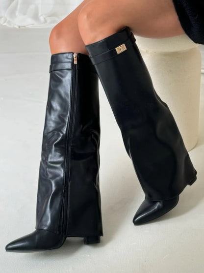 Knee High Suede Boots With Heel