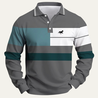 Dolomiti Men's Striped Polo Shirt Long Sleeve Color Block