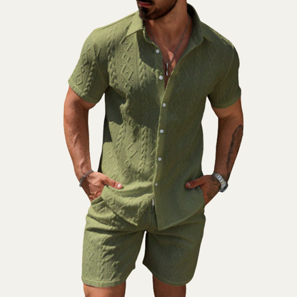 Mens Textured Summer Shirt And Shorts Set