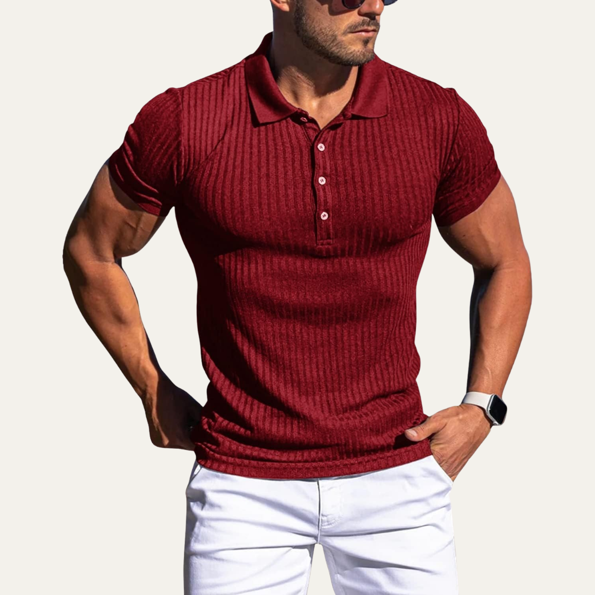 Men's Stretch Polo Shirt Ribbed Summer Style