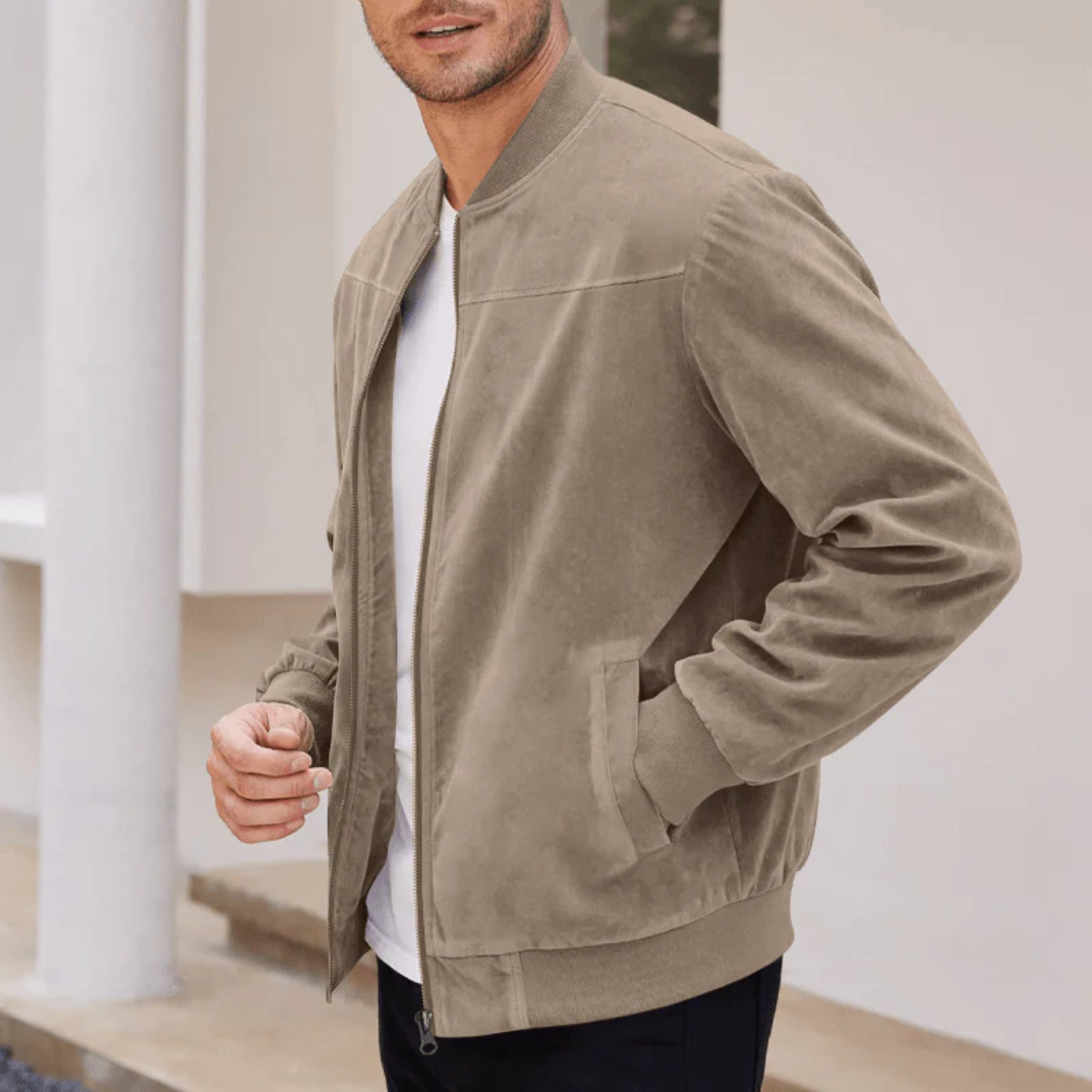 Men's Suede Bomber Jacket Vintage Style