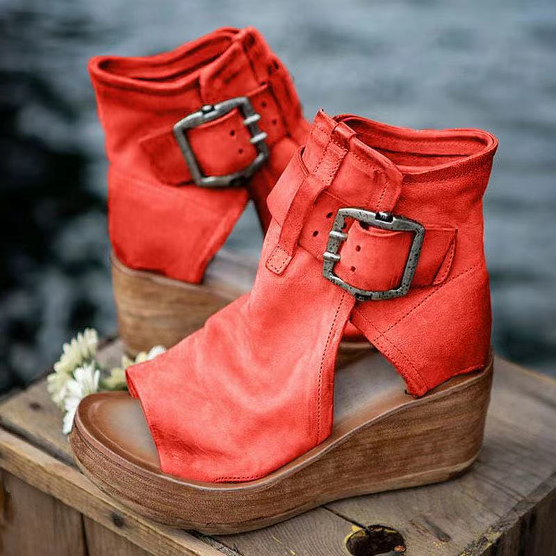 Wedge Sandals Buckle Boho Style
