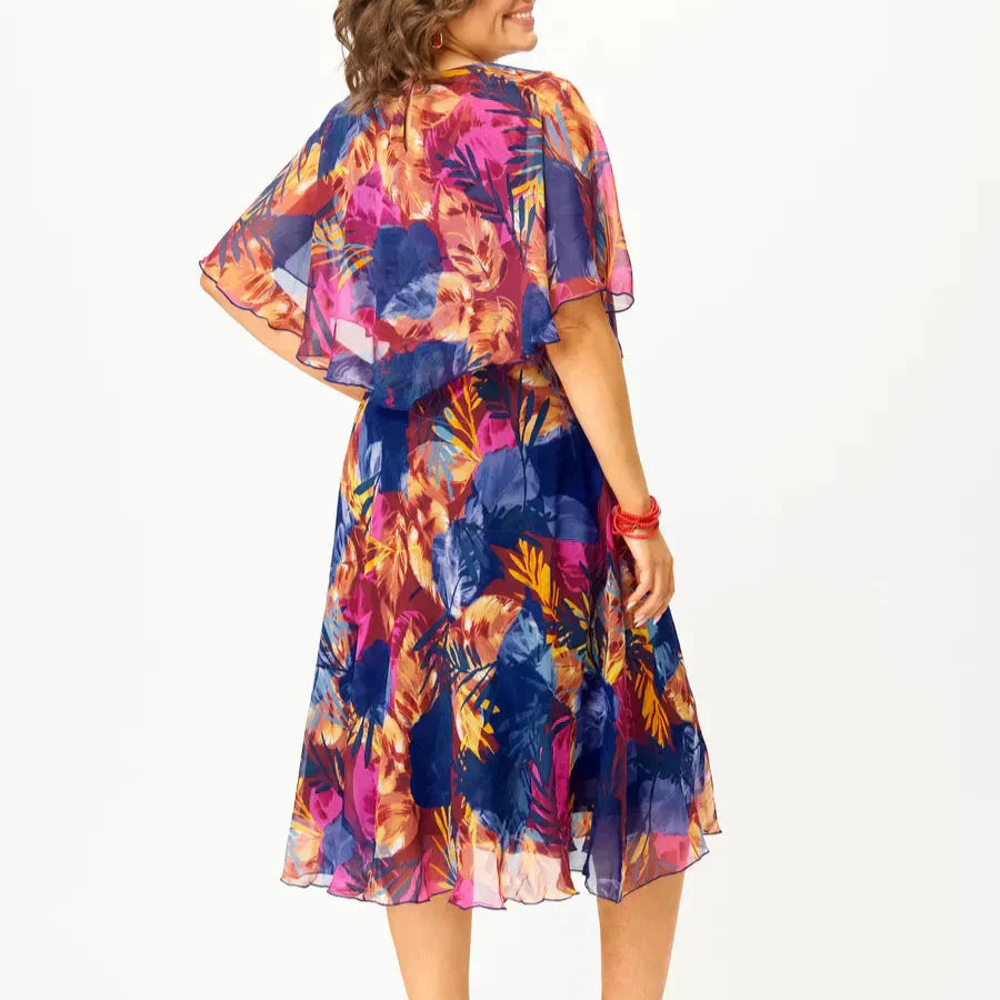 Women's Flowy Chiffon Draped Dress Tummy Control