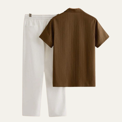 Men's Textured Button Up Shirt And Pants Set