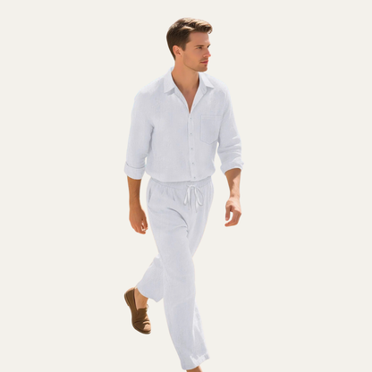 Men's Linen Shirt And Drawstring Trousers Set