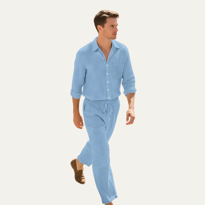 Men's Linen Shirt And Drawstring Trousers Set