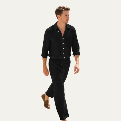 Men's Linen Shirt And Drawstring Trousers Set