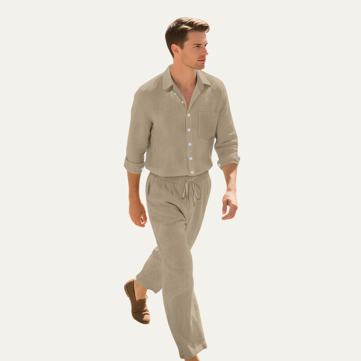 Men's Linen Shirt And Drawstring Trousers Set