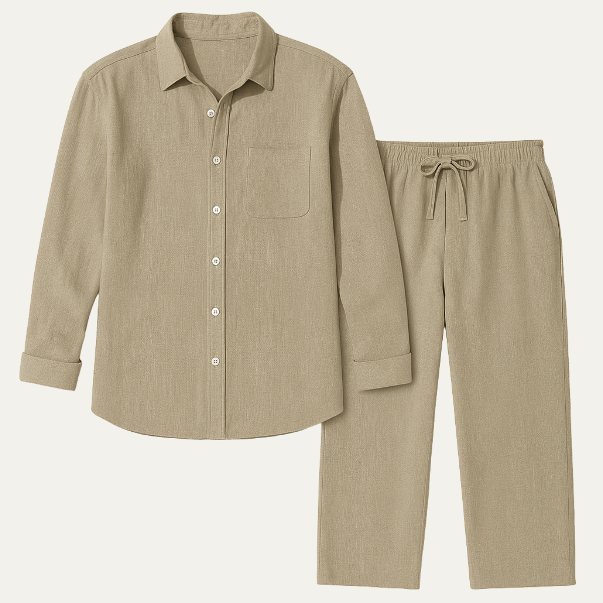 Men's Linen Shirt And Drawstring Trousers Set - Vonnera