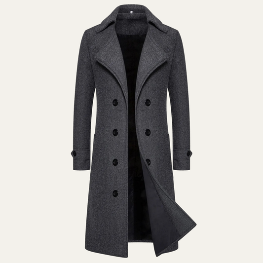 Men's Double Breasted Wool Trench Coat Long - Vonnera