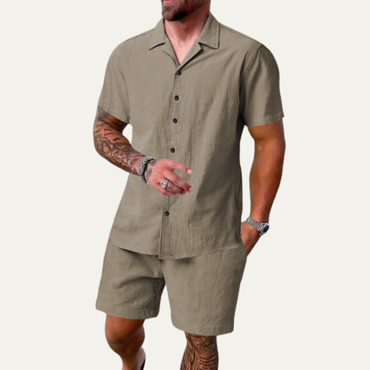 Men's Summer Shorts Set Cotton Shirt Lightweight