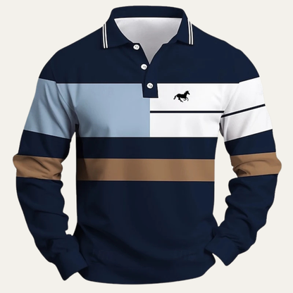 Dolomiti Men's Striped Polo Shirt Long Sleeve Color Block