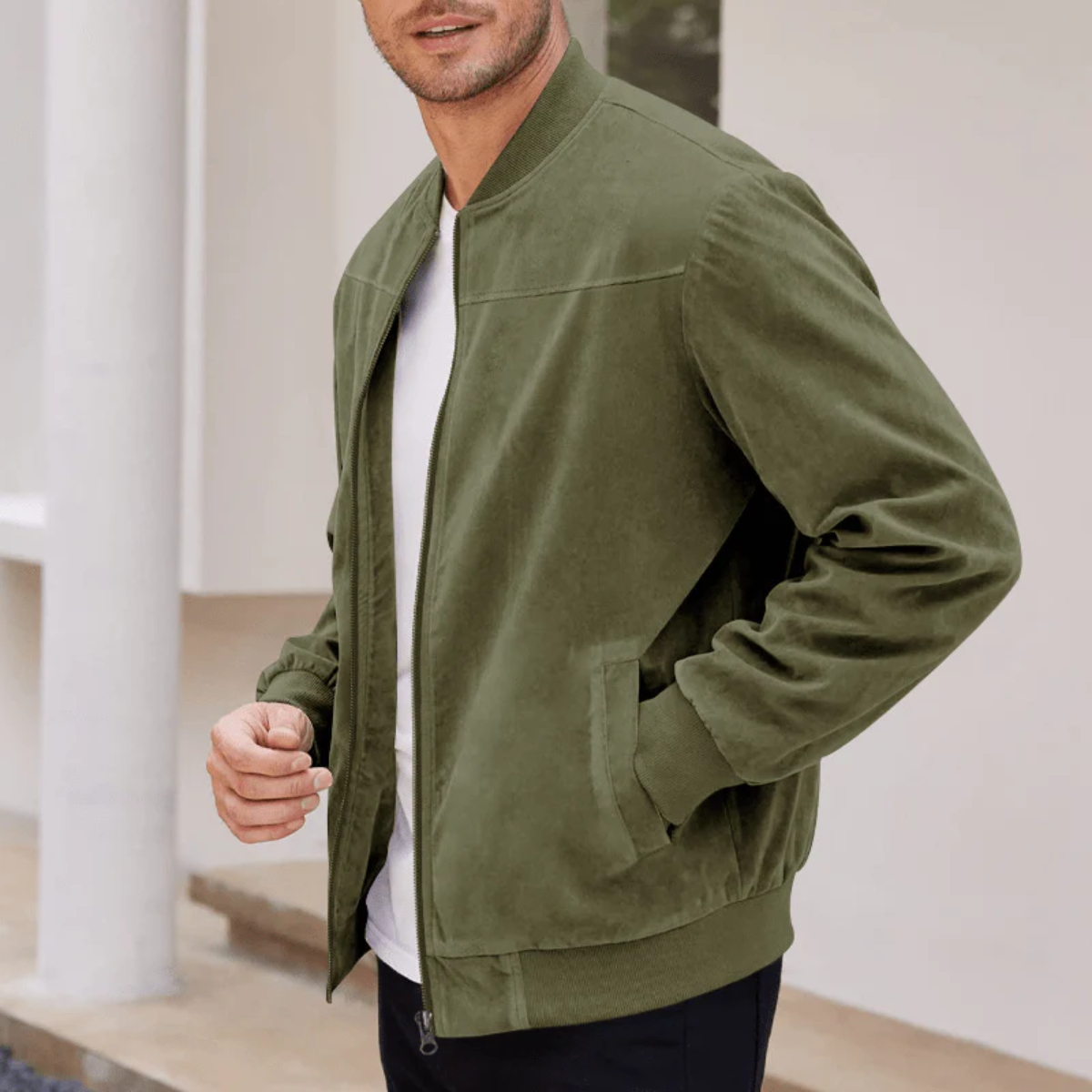 Men's Suede Bomber Jacket Vintage Style