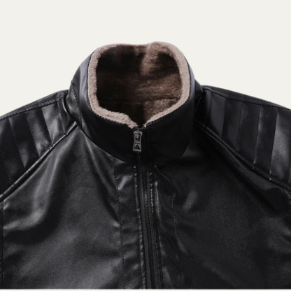 Men's Leather Biker Jacket Fleece Lined Brown