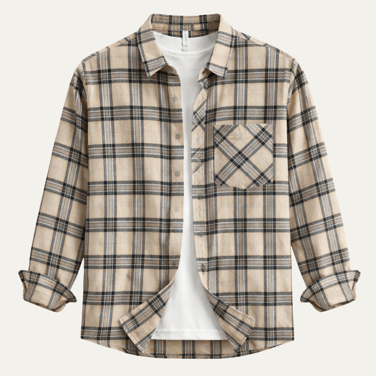Men's Plaid Cotton Shirt Brushed Vintage Style - Vonnera