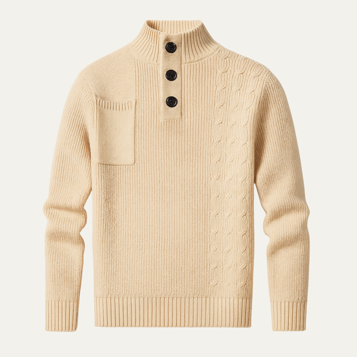 Men's Cable Knit Sweater High Neck Button Collar - Vonnera
