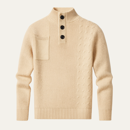 Men's Cable Knit Sweater High Neck Button Collar - Vonnera