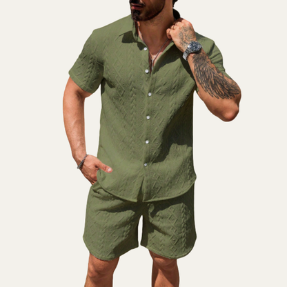 Mens Textured Summer Shirt And Shorts Set