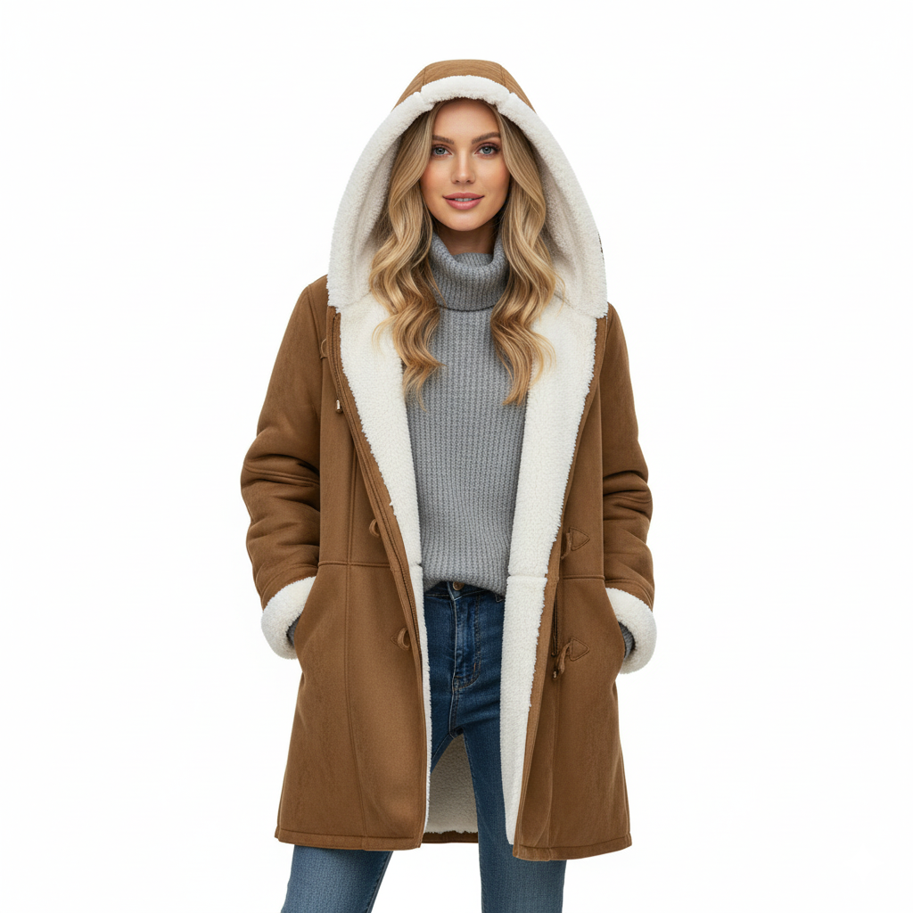 Women's Warm Hooded Coat Mid-Length Toggle Jacket - Vonnera